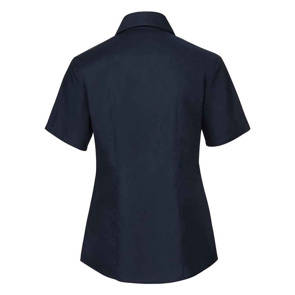 Bright Navy - Back - Russell Collection Womens-Ladies Oxford Short-Sleeved Shirt
