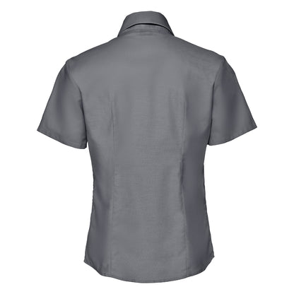 Silver - Back - Russell Collection Womens-Ladies Oxford Short-Sleeved Shirt