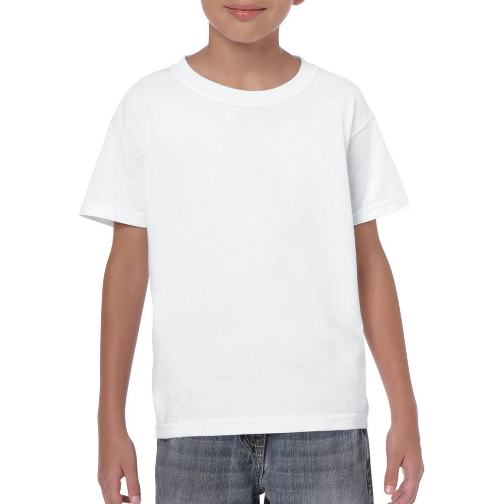 White - Side - Gildan Childrens-Kids Cotton Heavy T-Shirt