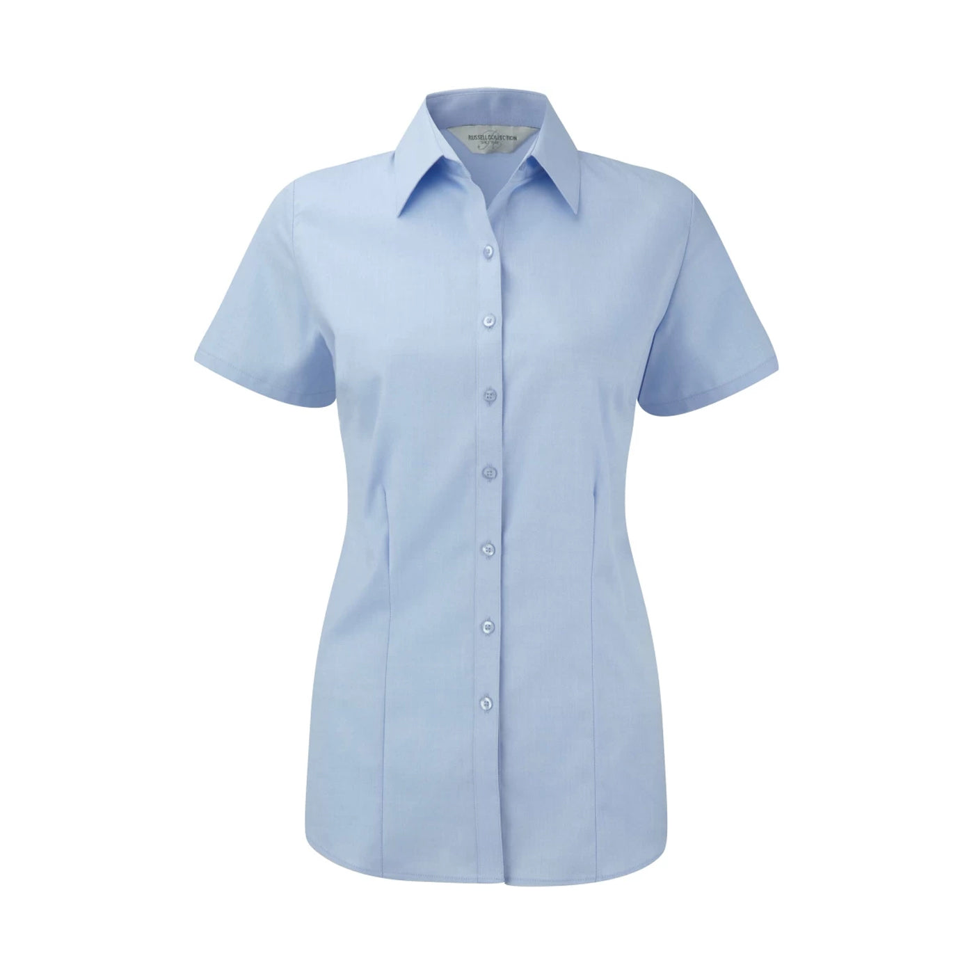 Light Blue - Front - Russell Collection Womens-Ladies Herringbone Formal Shirt