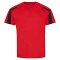 Fire Red-Jet Black - Front - AWDis Cool Mens Contrast Moisture Wicking T-Shirt