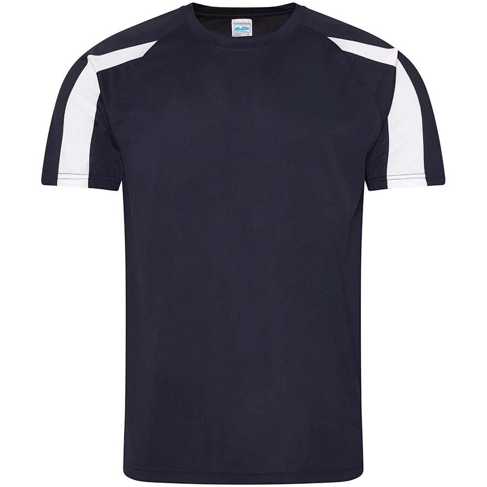 French Navy-Arctic White - Front - AWDis Cool Mens Contrast Moisture Wicking T-Shirt