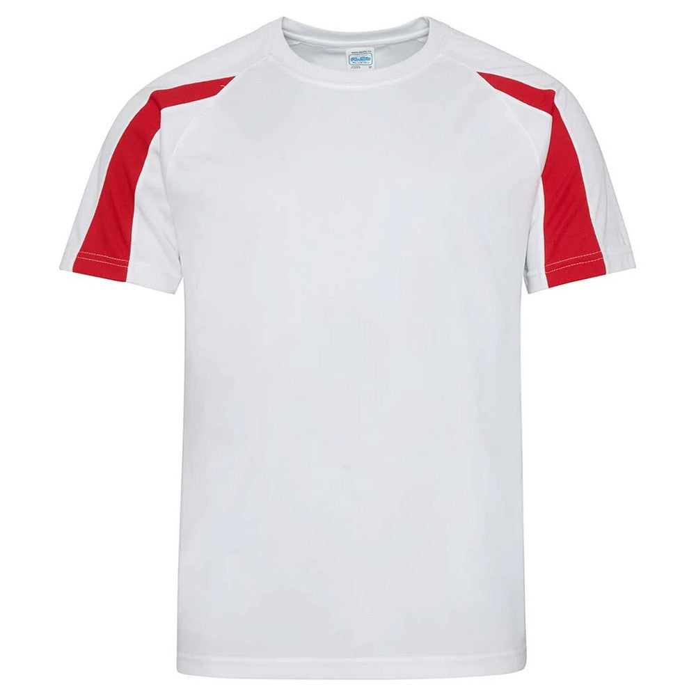 Arctic White-Fire Red - Front - AWDis Cool Mens Contrast Moisture Wicking T-Shirt