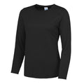 Jet Black - Front - AWDis Cool Womens-Ladies Girlie Long-Sleeved T-Shirt