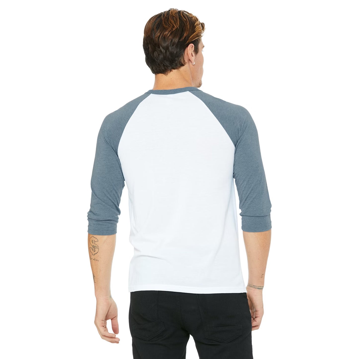 White-Denim - Back - Bella + Canvas Unisex Adult Triblend 3-4 Sleeve Baseball T-Shirt