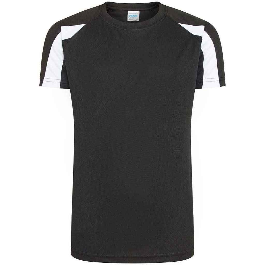 Jet Black-Arctic White - Front - AWDis Cool Childrens-Kids Contrast Moisture Wicking T-Shirt