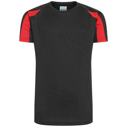 Jet Black-Fire Red - Front - AWDis Cool Childrens-Kids Contrast Moisture Wicking T-Shirt