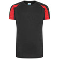 Jet Black-Fire Red - Front - AWDis Cool Childrens-Kids Contrast Moisture Wicking T-Shirt