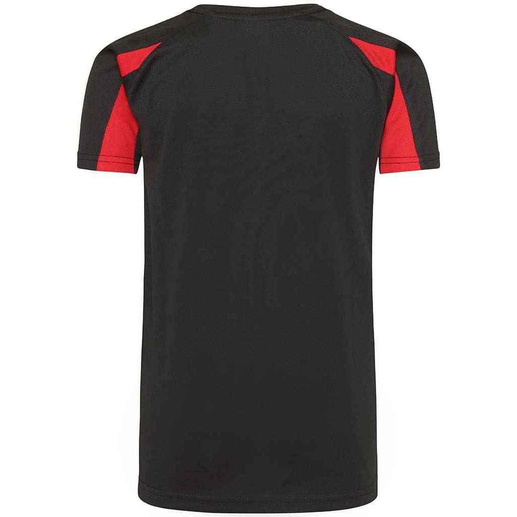 Jet Black-Fire Red - Back - AWDis Cool Childrens-Kids Contrast Moisture Wicking T-Shirt