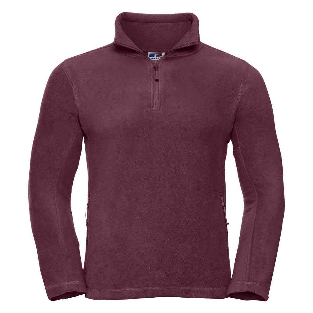 Burgundy - Front - Russell Mens Zip Neck Outdoor Fleece Top