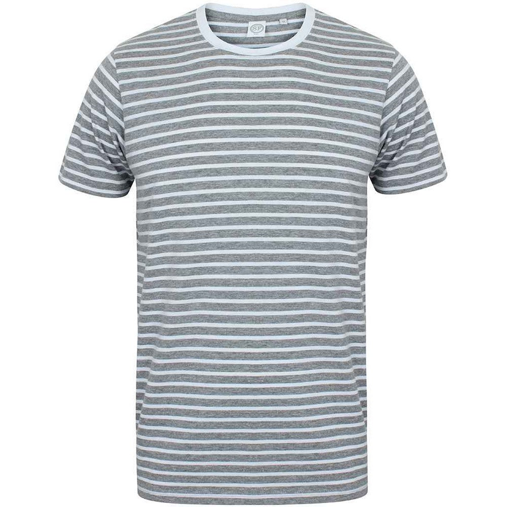 Grey-White - Front - SF Unisex Adult Striped Heather T-Shirt