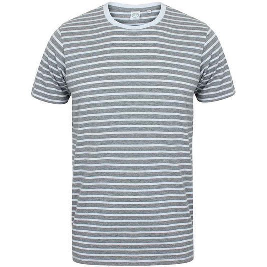 Grey-White - Front - SF Unisex Adult Striped Heather T-Shirt