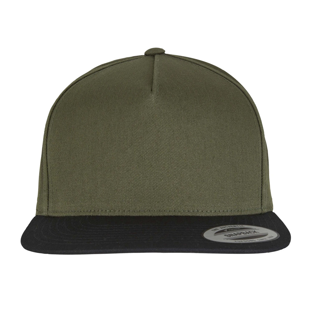 Olive Green-Black - Lifestyle - Flexfit Unisex Adult Yupoong 5 Panel Snapback Baseball Cap