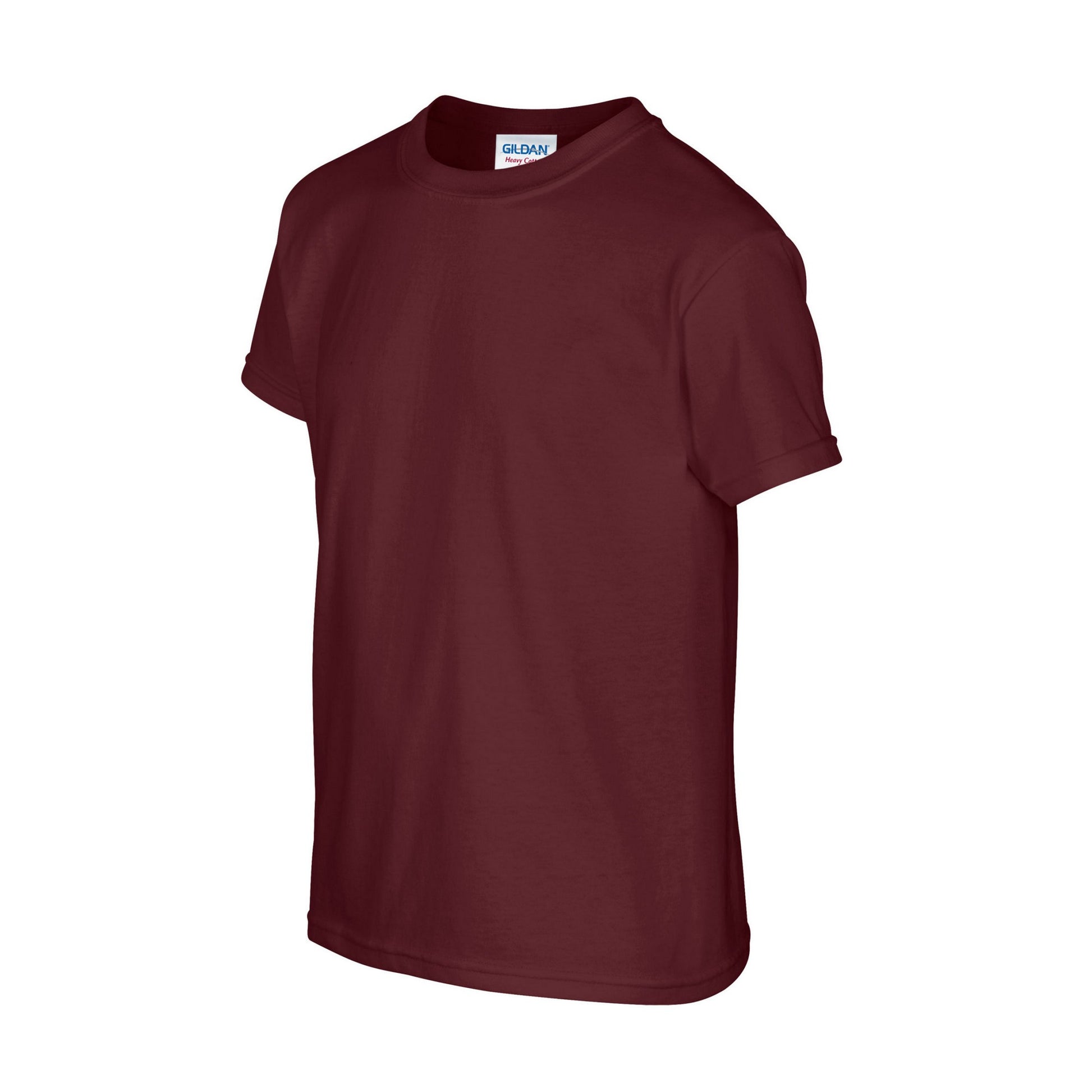 Maroon - Side - Gildan Childrens-Kids Plain Cotton Heavy T-Shirt