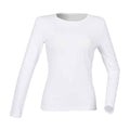 White - Front - SF Womens-Ladies Feel Good Plain Stretch Long-Sleeved T-Shirt