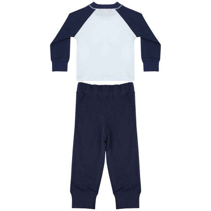 Navy-White - Back - Larkwood Childrens-Kids Long Pyjama Set