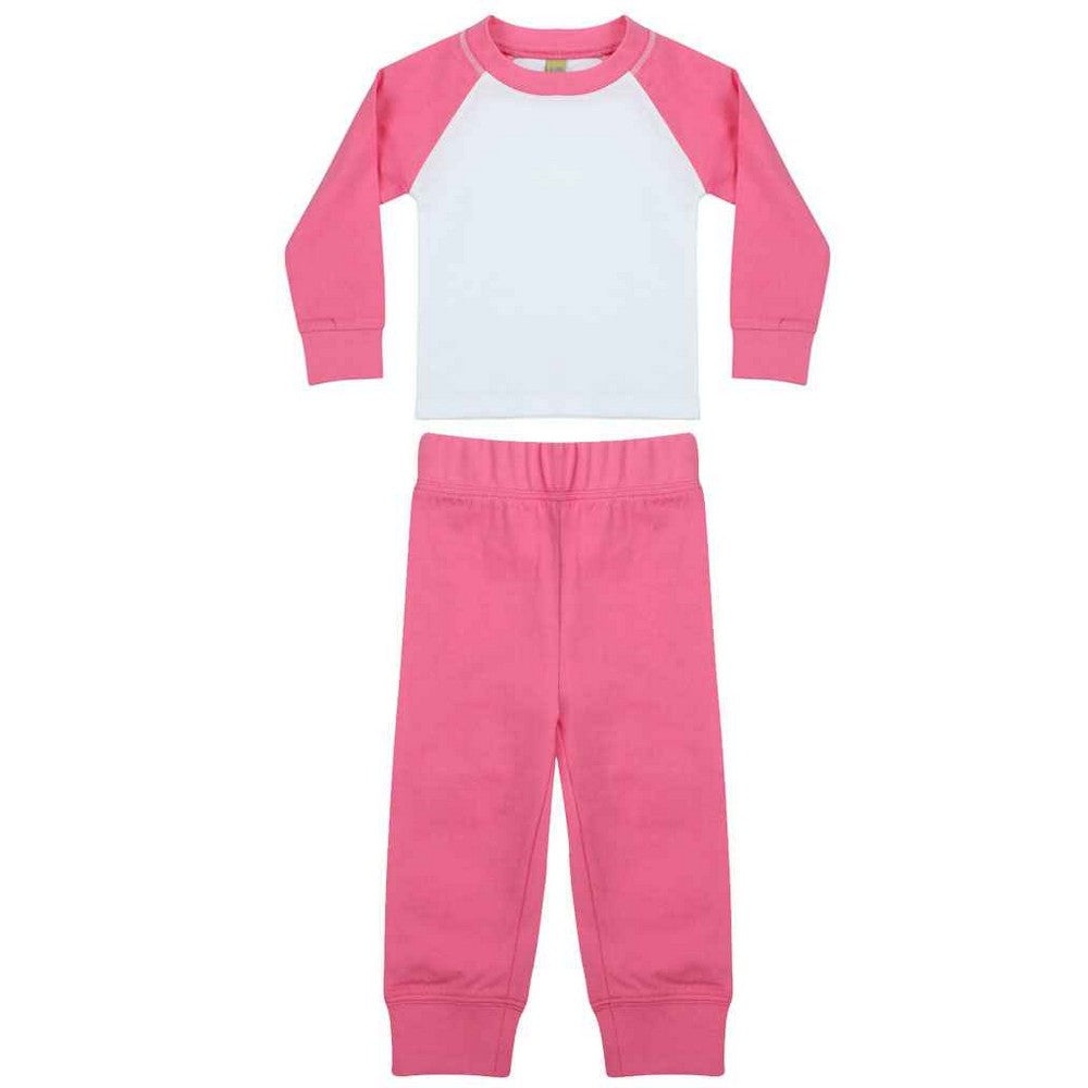 Candyfloss Pink-White - Front - Larkwood Childrens-Kids Long Pyjama Set
