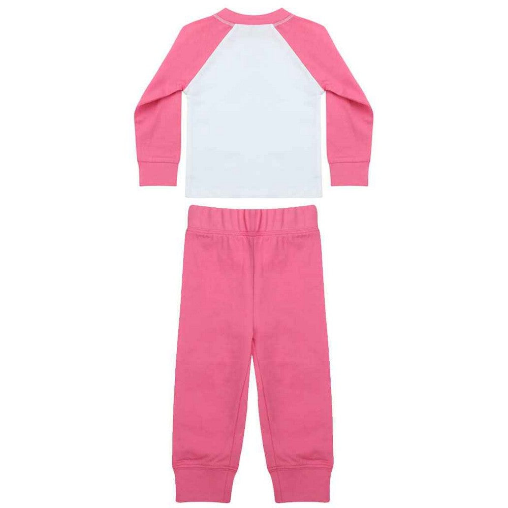 Candyfloss Pink-White - Back - Larkwood Childrens-Kids Long Pyjama Set