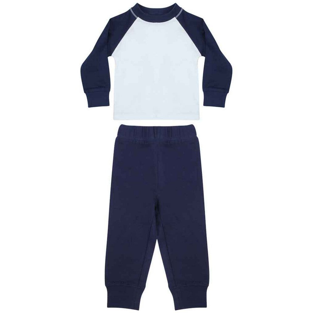 Navy-White - Front - Larkwood Childrens-Kids Long Pyjama Set