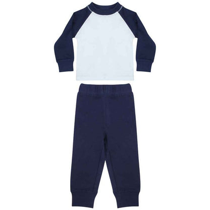 Navy-White - Front - Larkwood Childrens-Kids Long Pyjama Set