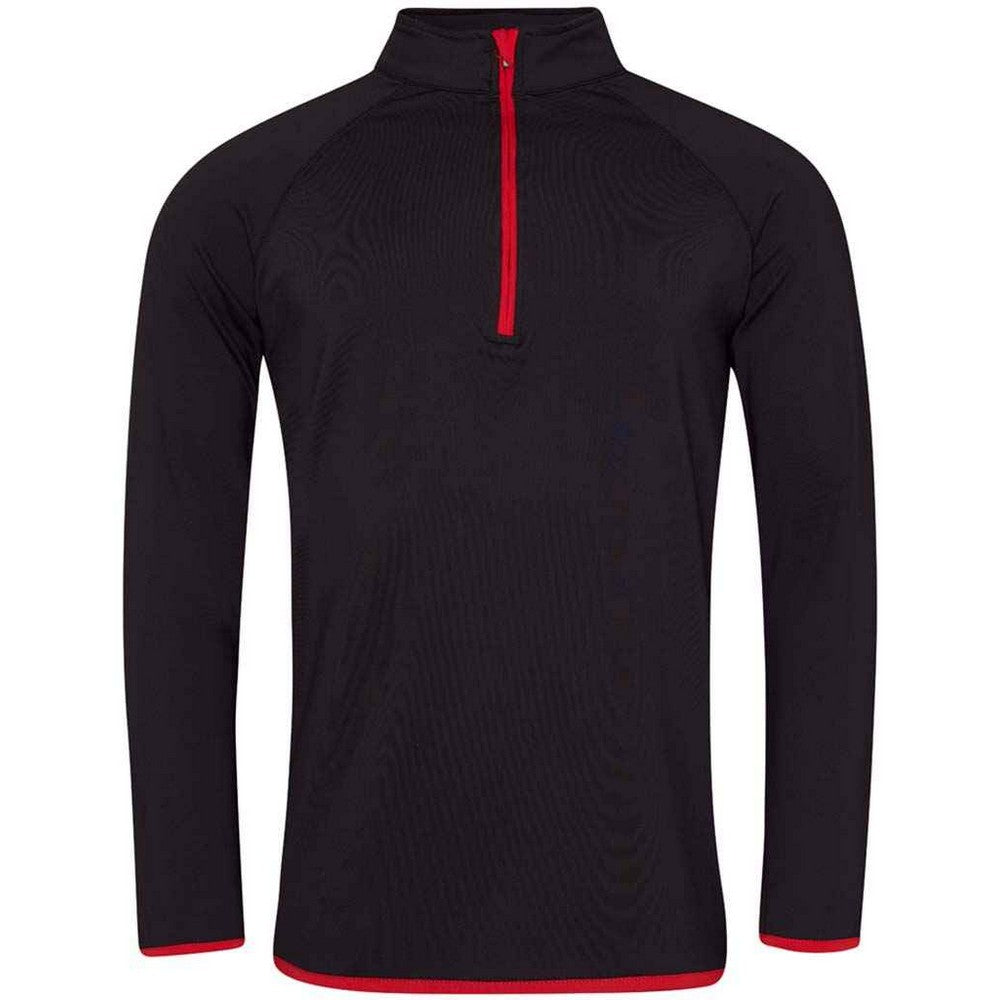 Jet Black-Fire Red - Front - AWDis Cool Mens Half Zip Sweat Top