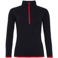 Jet Black-Fire Red - Front - AWDis Cool Womens-Ladies Half Zip Girlie Sweat Top