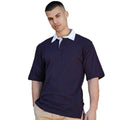 Navy - Back - Front Row Mens Heavyweight Short-Sleeved Rugby Polo Shirt