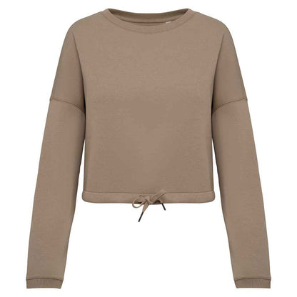 Wet Sand - Front - Native Spirit Womens-Ladies Oversized Crop Sweatshirt