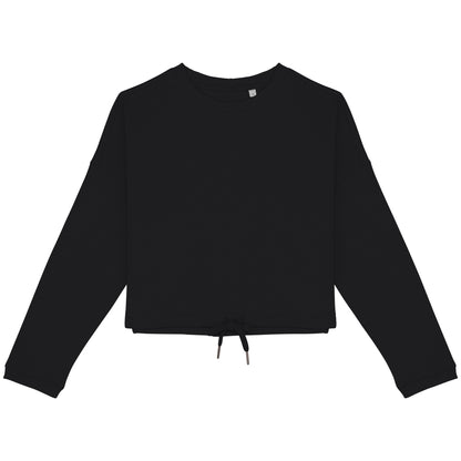 Black - Front - Native Spirit Womens-Ladies Oversized Crop Sweatshirt