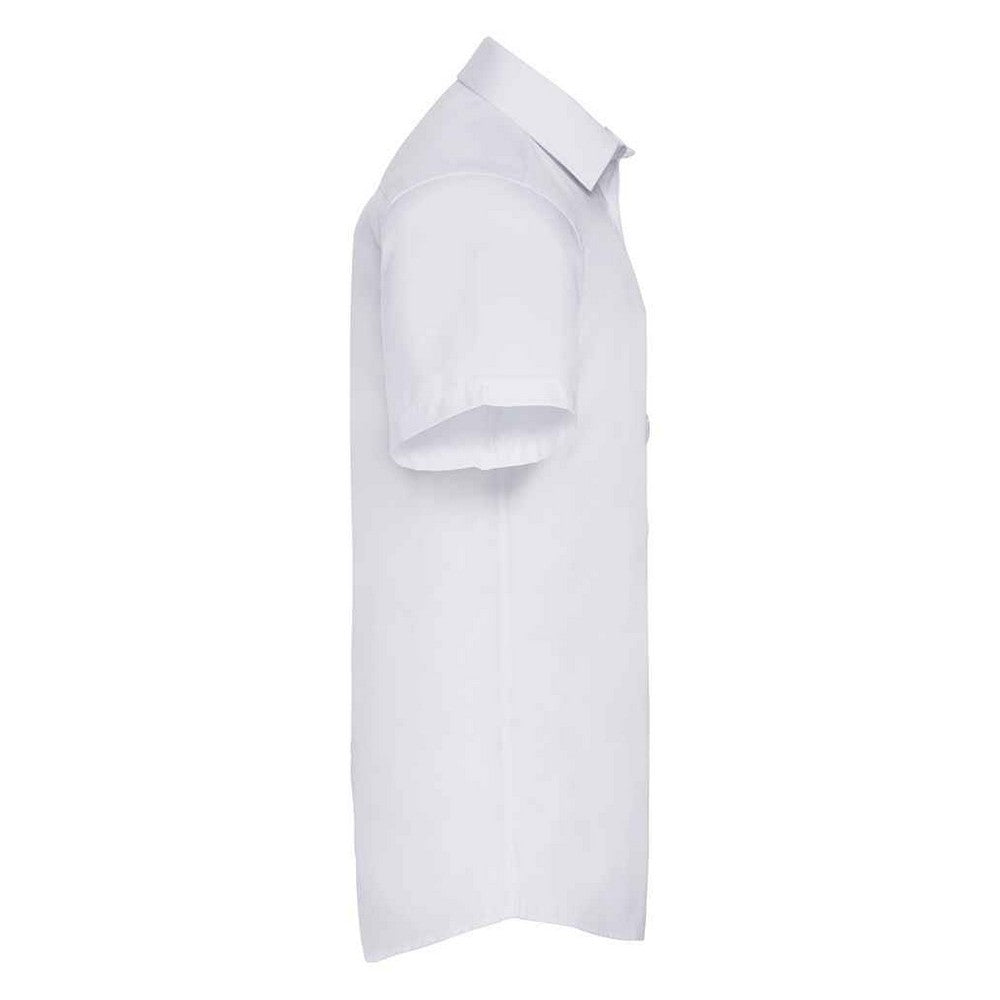 White - Side - Russell Collection Mens Herringbone Short-Sleeved Formal Shirt