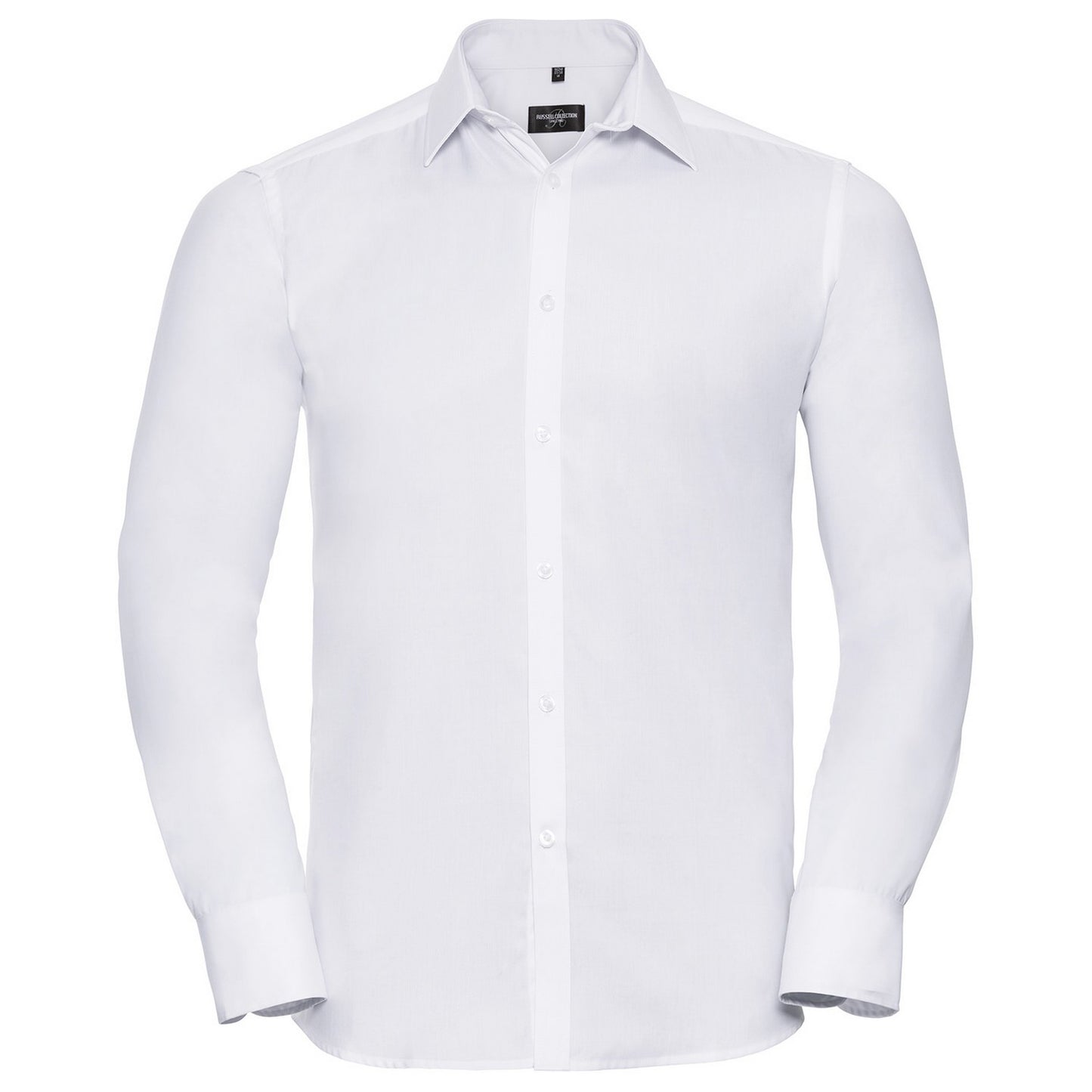 White - Front - Russell Collection Mens Herringbone Long-Sleeved Formal Shirt