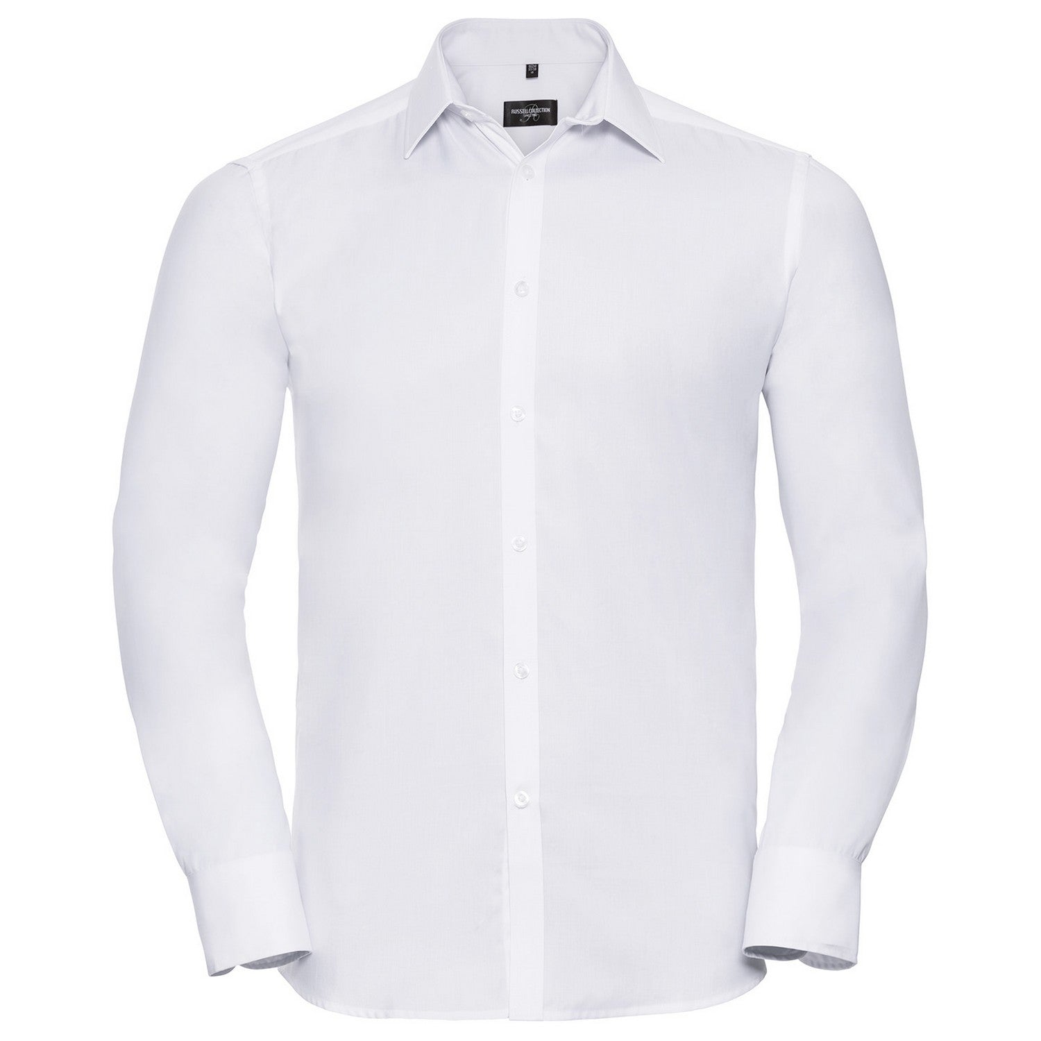 White - Front - Russell Collection Mens Herringbone Long-Sleeved Formal Shirt