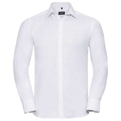 White - Front - Russell Collection Mens Herringbone Long-Sleeved Formal Shirt