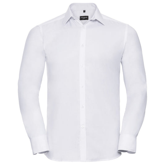 White - Front - Russell Collection Mens Herringbone Long-Sleeved Formal Shirt