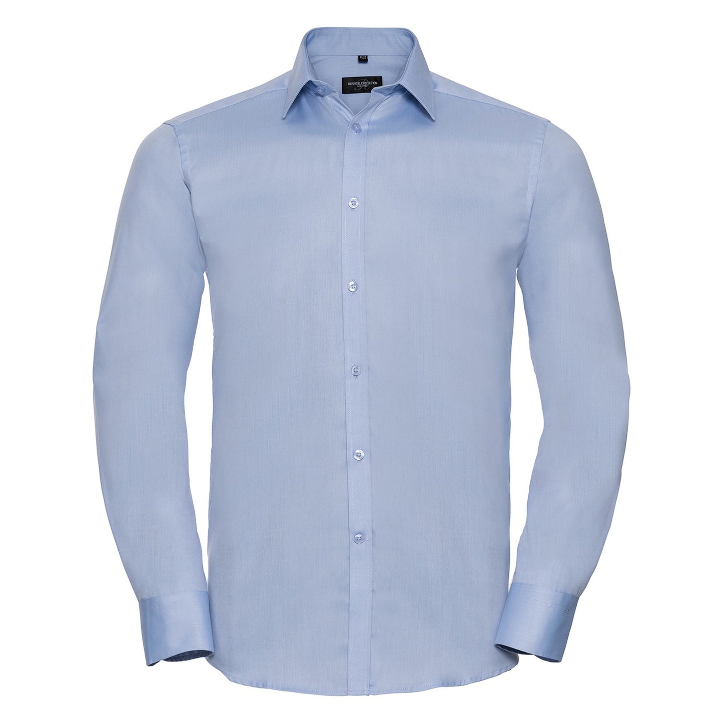 Light Blue - Front - Russell Collection Mens Herringbone Long-Sleeved Formal Shirt