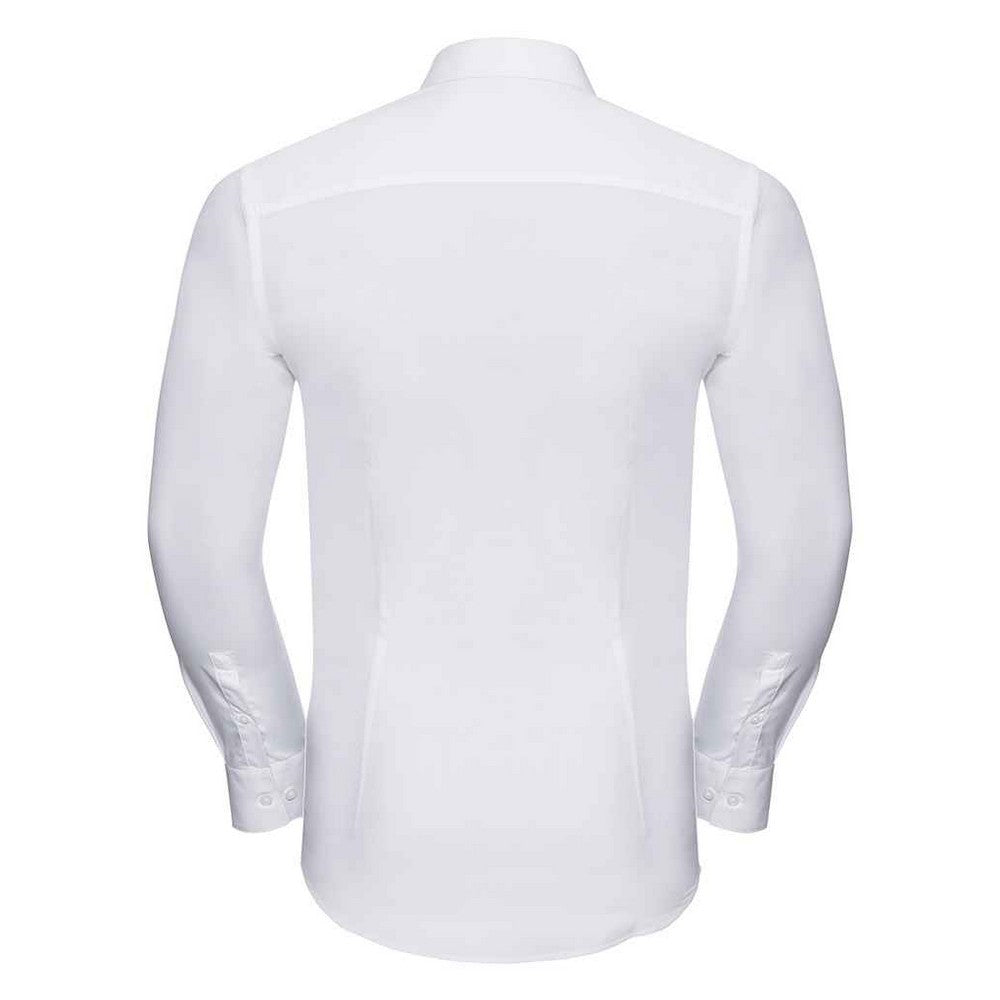 White - Back - Russell Collection Mens Ultimate Stretch Long-Sleeved Formal Shirt