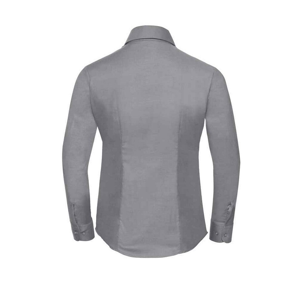 Silver - Back - Russell Collection Womens-Ladies Oxford Long-Sleeved Shirt