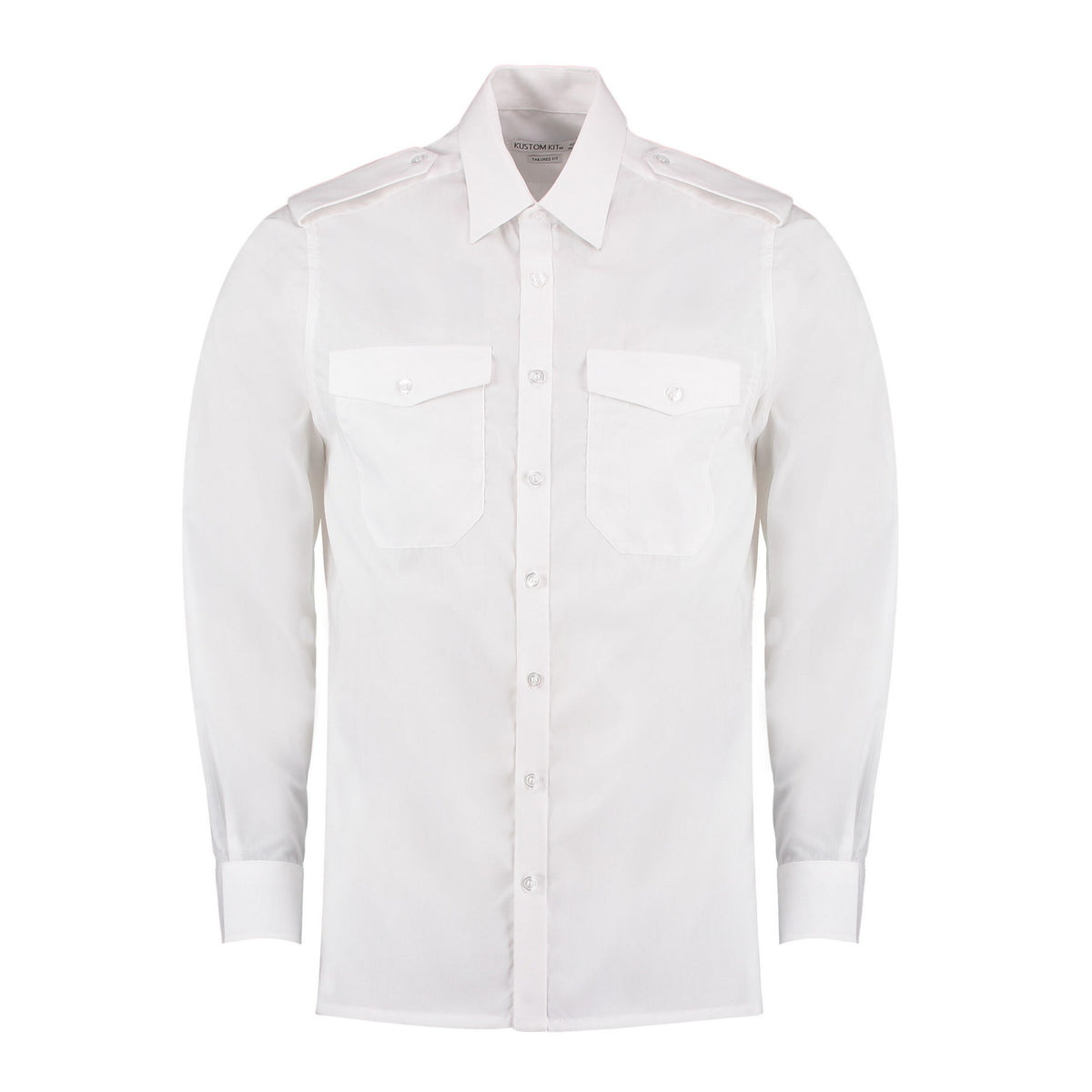 White - Front - Kustom Kit Mens Long-Sleeved Pilot Shirt