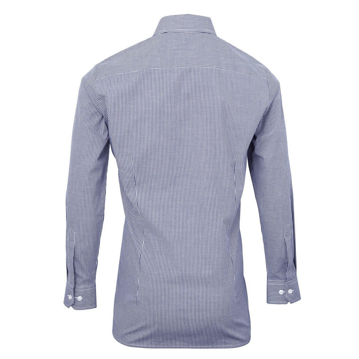 Navy-White - Back - Premier Mens Gingham Long-Sleeved Shirt