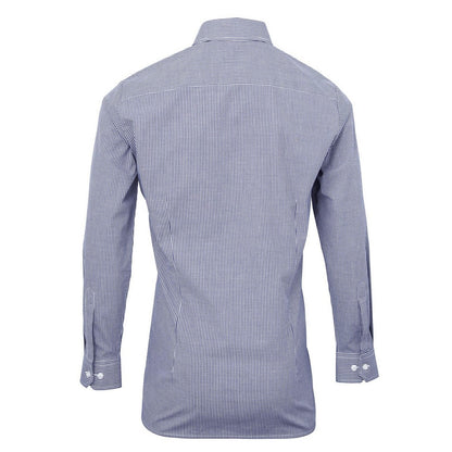 Navy-White - Back - Premier Mens Gingham Long-Sleeved Shirt