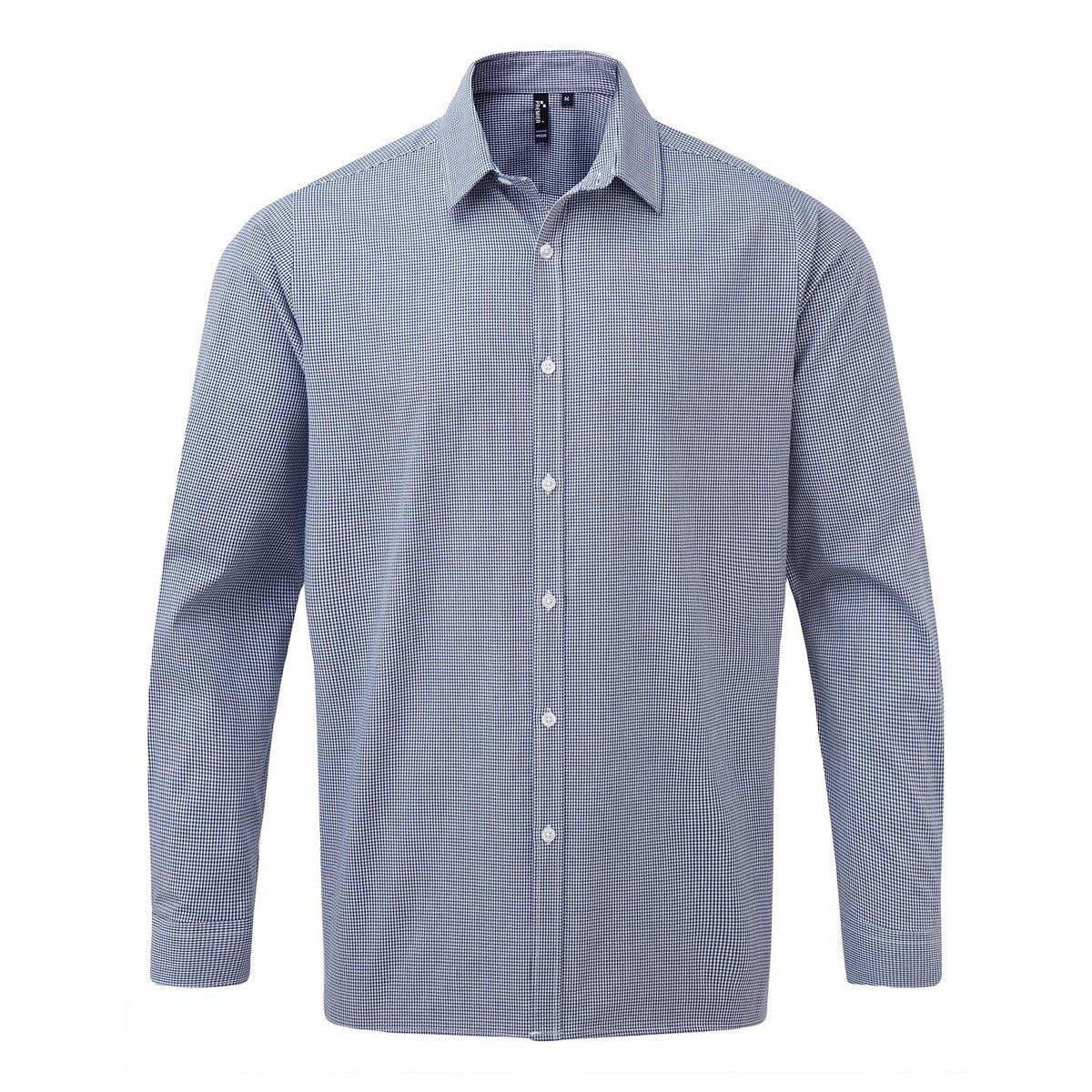 Navy-White - Front - Premier Mens Gingham Long-Sleeved Shirt