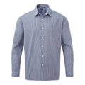 Navy-White - Front - Premier Mens Gingham Long-Sleeved Shirt