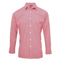 Red-White - Front - Premier Mens Gingham Long-Sleeved Shirt