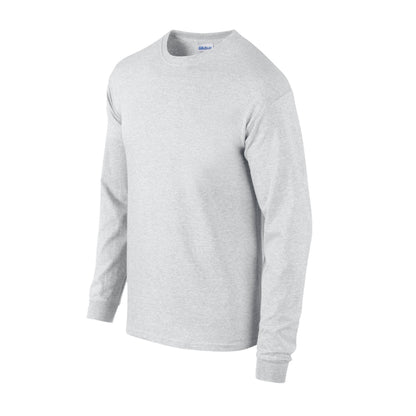 Ash - Side - Gildan Unisex Adult Ultra Plain Cotton Long-Sleeved T-Shirt