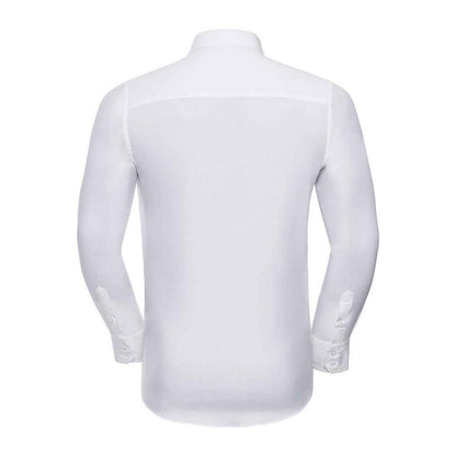 White - Back - Russell Collection Mens Fitted Long-Sleeved Shirt