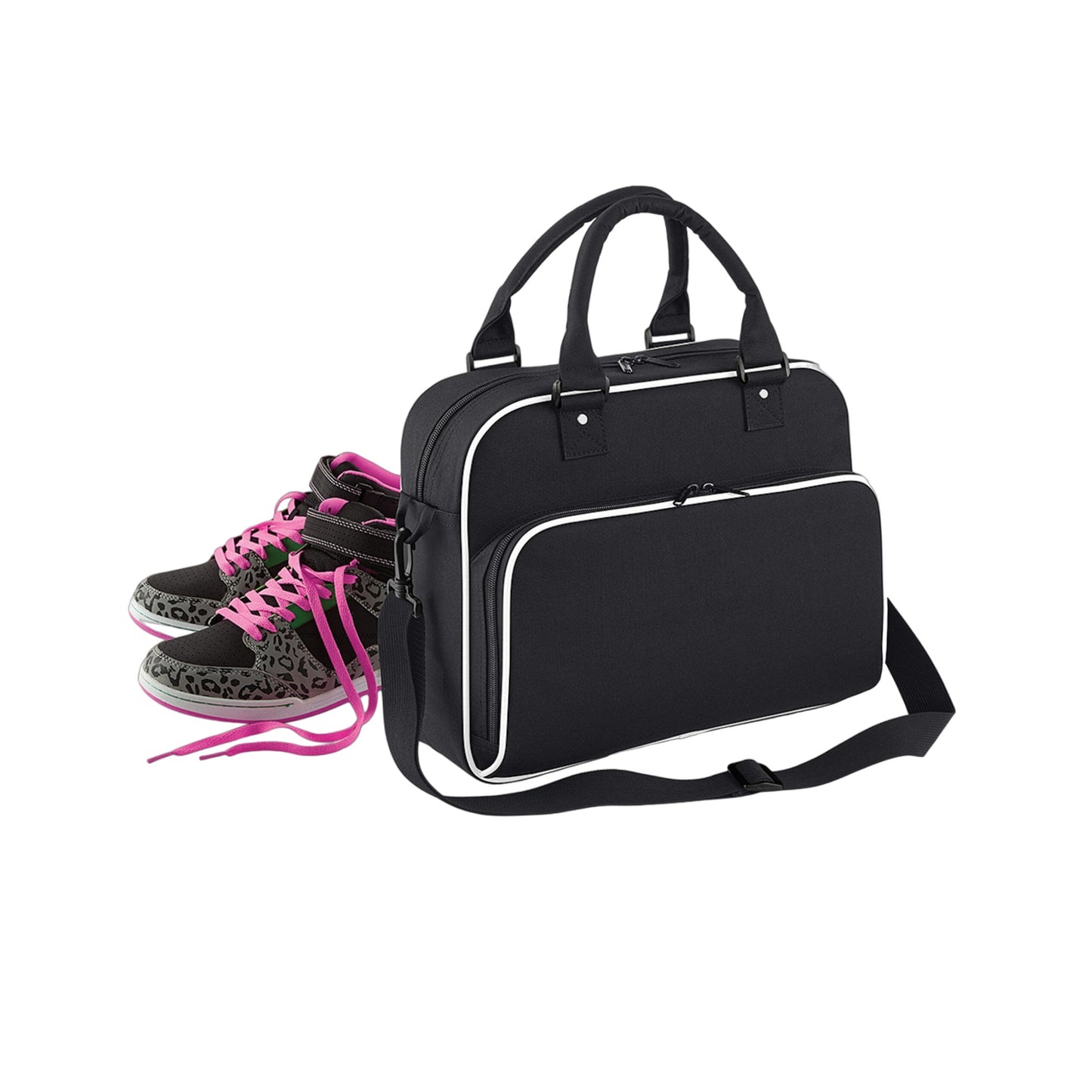 Black-White - Front - Bagbase Piped Messenger Bag