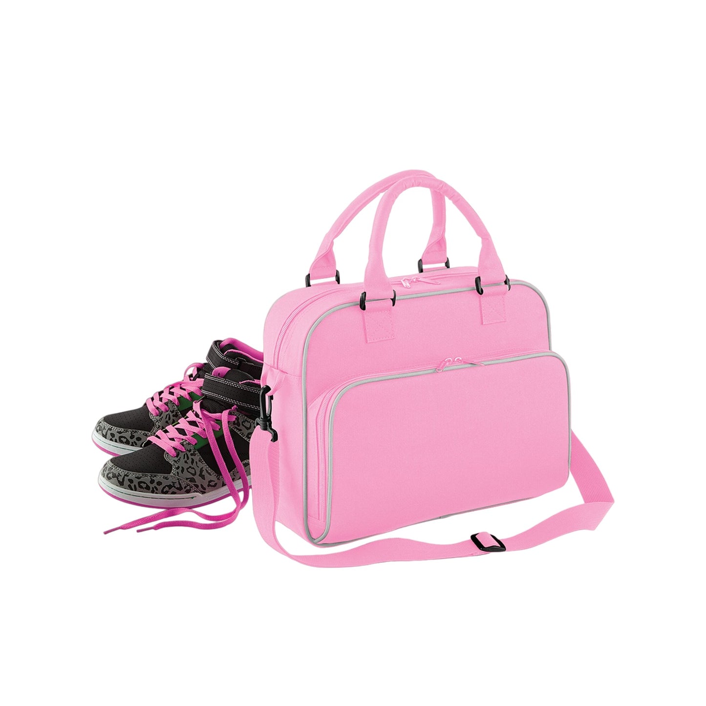 Classic Pink-Light Grey - Front - Bagbase Piped Messenger Bag