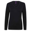 Navy - Front - Henbury Womens-Ladies Cotton Acrylic V Neck Sweatshirt