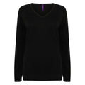 Black - Front - Henbury Womens-Ladies Cotton Acrylic V Neck Sweatshirt