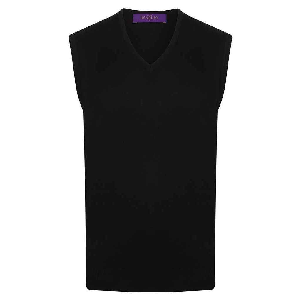 Navy - Front - Henbury Mens Cotton Acrylic V Neck Sleeveless Sweatshirt